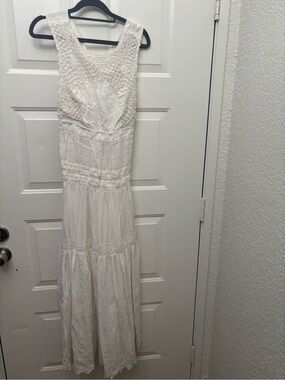 Floreat by Anthropolgie White Crochet & Lace Panel Eyelet Tiered Maxi Dress